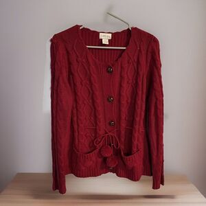 Women's Red Cardigan Sweater Medium Cherry Red Country Grannycore